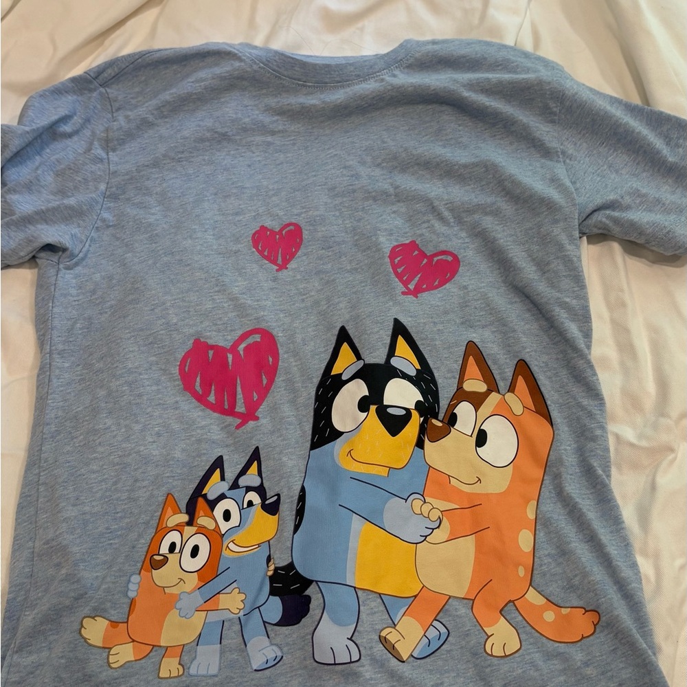 Light Blue T-Shirt with Cartoon Family and Hearts